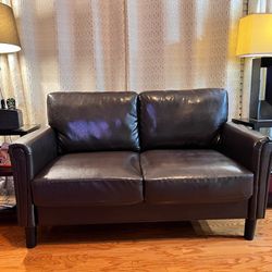 Faux Leather Sofa and 2 End Tables 