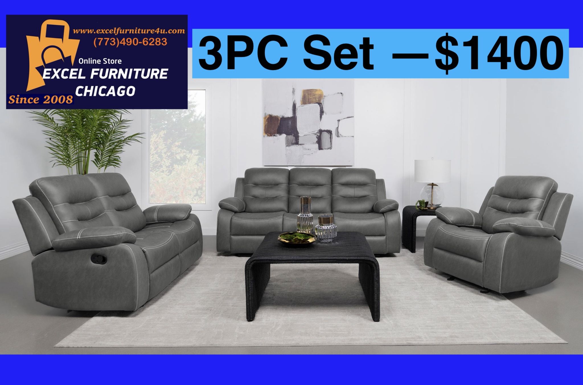 FREE DELIVERYBrand New 3PC Reclining Sofa Loveseat Chair Set for Sale