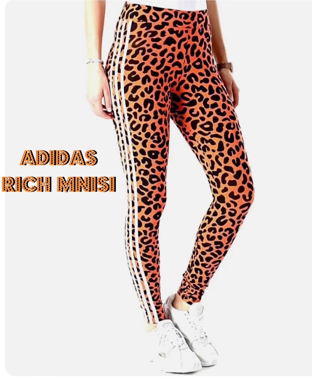 ADIDAS x Rich Mnisi Cheetah Print Tights Workout Pants Orange & Black Small & X-small