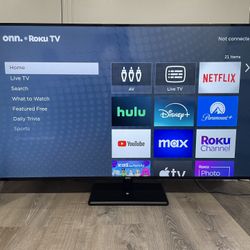 onn. 65” Class 4K UHD (2160P) LED Roku Smart Television HDR 