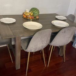 Dinning table w 4 velvet gray chairs
