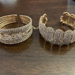 2 New White Crystal Goldtone Bangle Bracelets