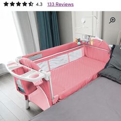 PINK AND WHITE BASSINET W/ MATTRESS AND STAND 