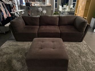 Dark Grey Sectional Sofa and Ottoman