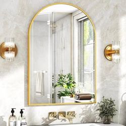 New 24"x36" Gold Arched Bathroom Mirror - Wall Mirror for Bathroom, Metal Frame Vanity Mirror