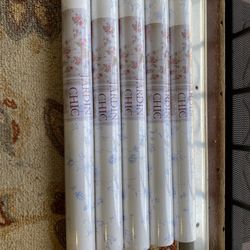 Papel Tapic Color Blanco Con Flores Azules Wall Paper  Son 5 Rollos Nuevos 