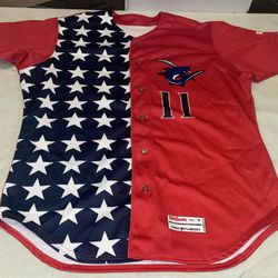 Clearwater Threshers Game Used Jersey Wilson Stars & Stripes #11  Red Clean 48