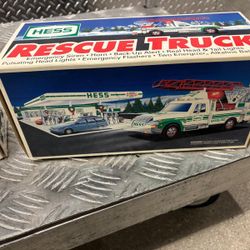 Complete 1997 HESS collections  all 3 , rescue truck , toy truck 18 wheeler, and miniature tanker truck ..all new never been used $100HESSc