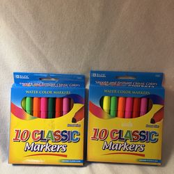 2 BAZIC 10 Classic Colors Broad Line Watercolor Markers