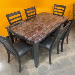 7pc Dining Table With Marble Tabletop