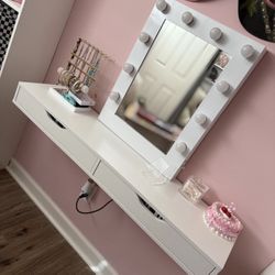 Floating Vanity Shelf + Lighted Mirror (Bundle) 