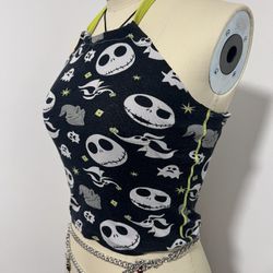 Jack, Nightmare Before Christmas Halter Crop Top Size Is Small. Cotton Fabric Tank Top