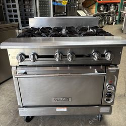 36” Vulcan 6 Burner Range on Gas Convection Oven Commercial Restaurant NSF stove on wheels Fan Baking