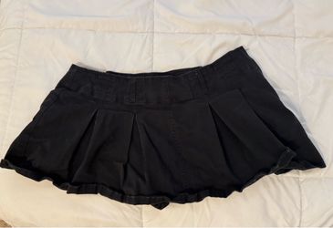 Black Pleated Denim Mini Skirt