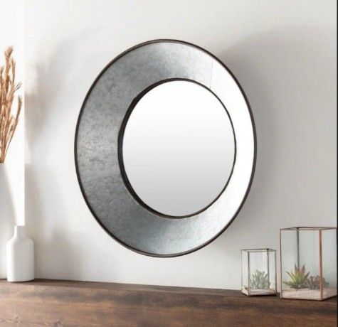 New 20" MODERN FARMHOUSE BOHO RUSTIC PRIMITIVE HOME DECOR galvanized metal circle mirror org$200