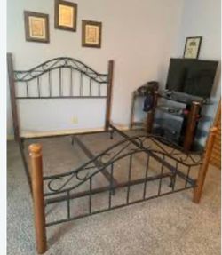 Queen Size Wood & Metal Bed Frame + Box Spring