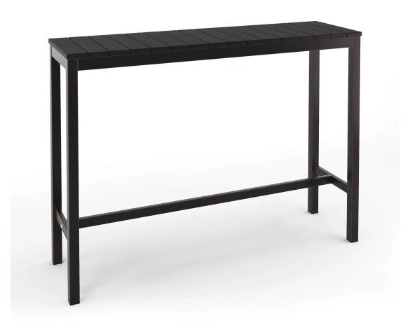 Outdoor Bar Table, 32" Black Patio Bar Height Counter Table, Weather Resistant, Waterproof HDPS Slatted Top Console Table for Hot Tub, Balcony, Yard,