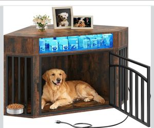 52" Corner Dog Crate/Kennel with LED lights and Power Outlets