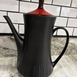 Beautiful Vintage Mcm Retro Stoneware Black And Red Teapot 