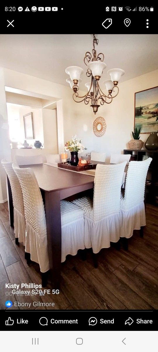 Large dining room table with 8 chairs