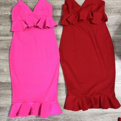 Women’s Maxi Midi Dress  Pink Red Small
