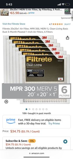 20x20x1 Air Filter 6 Pack 