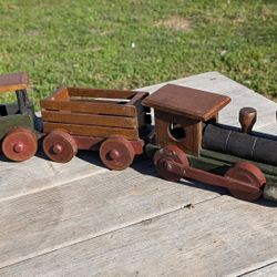 Vintage Handcrafted Wooden Train Set 24" Folk Art Rustic Locomotive Toy Decor
