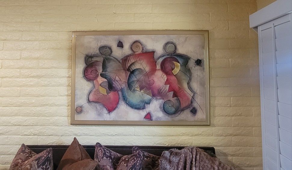 Y2K WALL ART PICTURE ABSTRACT PAINTING * QUEST * BY ERIC WAUGH INTEGRATED FRAME W/GLOSSY RESIN  SCULPTURE FRAME 