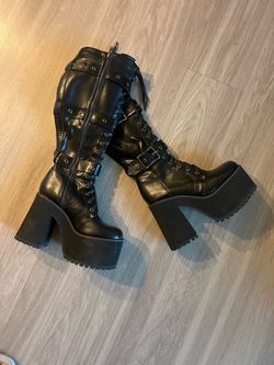 Black Platform Knee-High Boots - Size 11