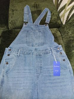 NWT Chouyatou Casual Light-Wash Denim Overalls / Dungarees - Size L