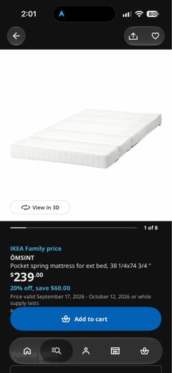 IKEA ÖMSINT Pocket Spring Mattress for Extendable Bed - Excellent Condition!