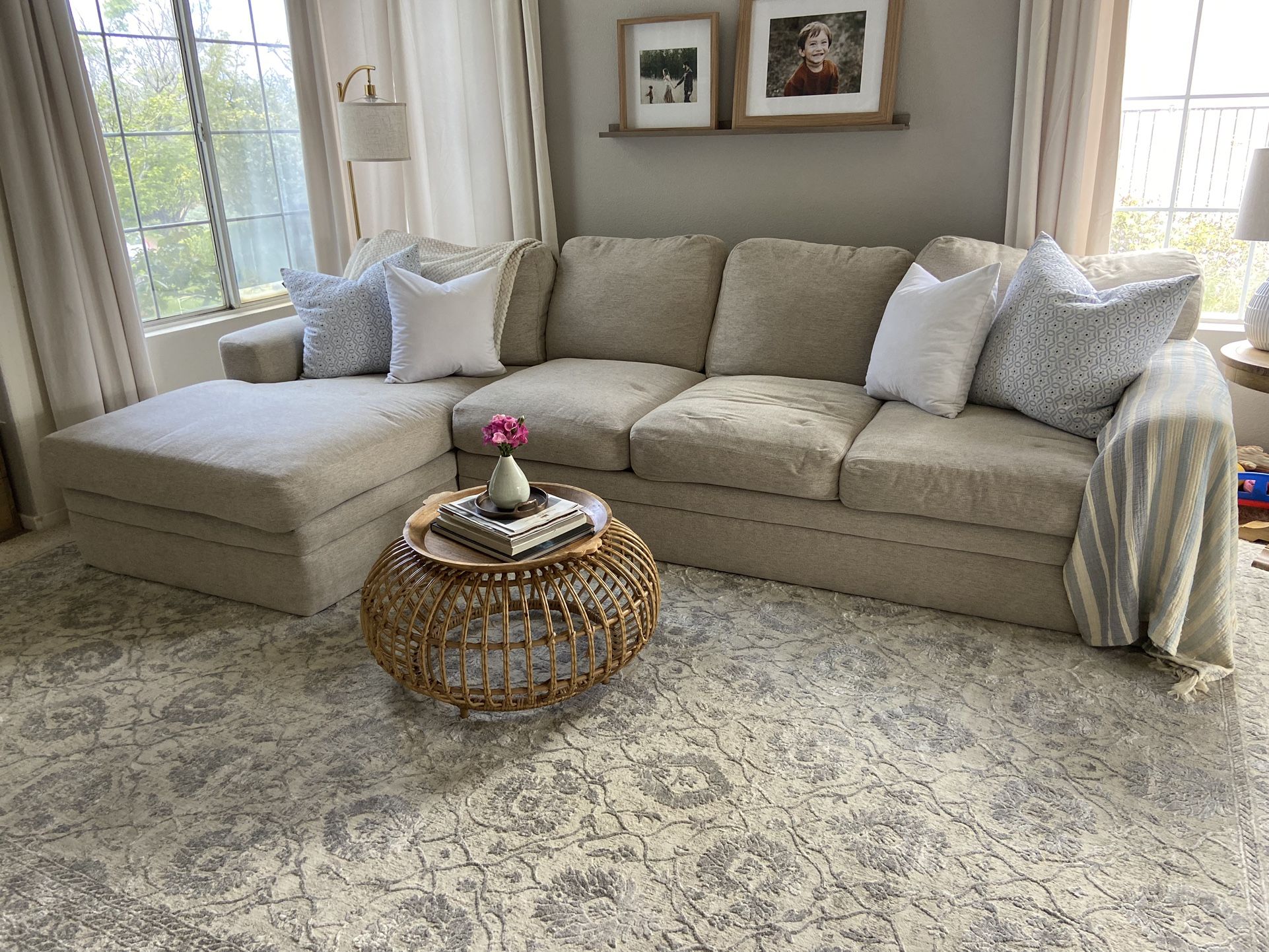 Living Spaces Prestige Down Chenille 2 Piece 126” Sectional