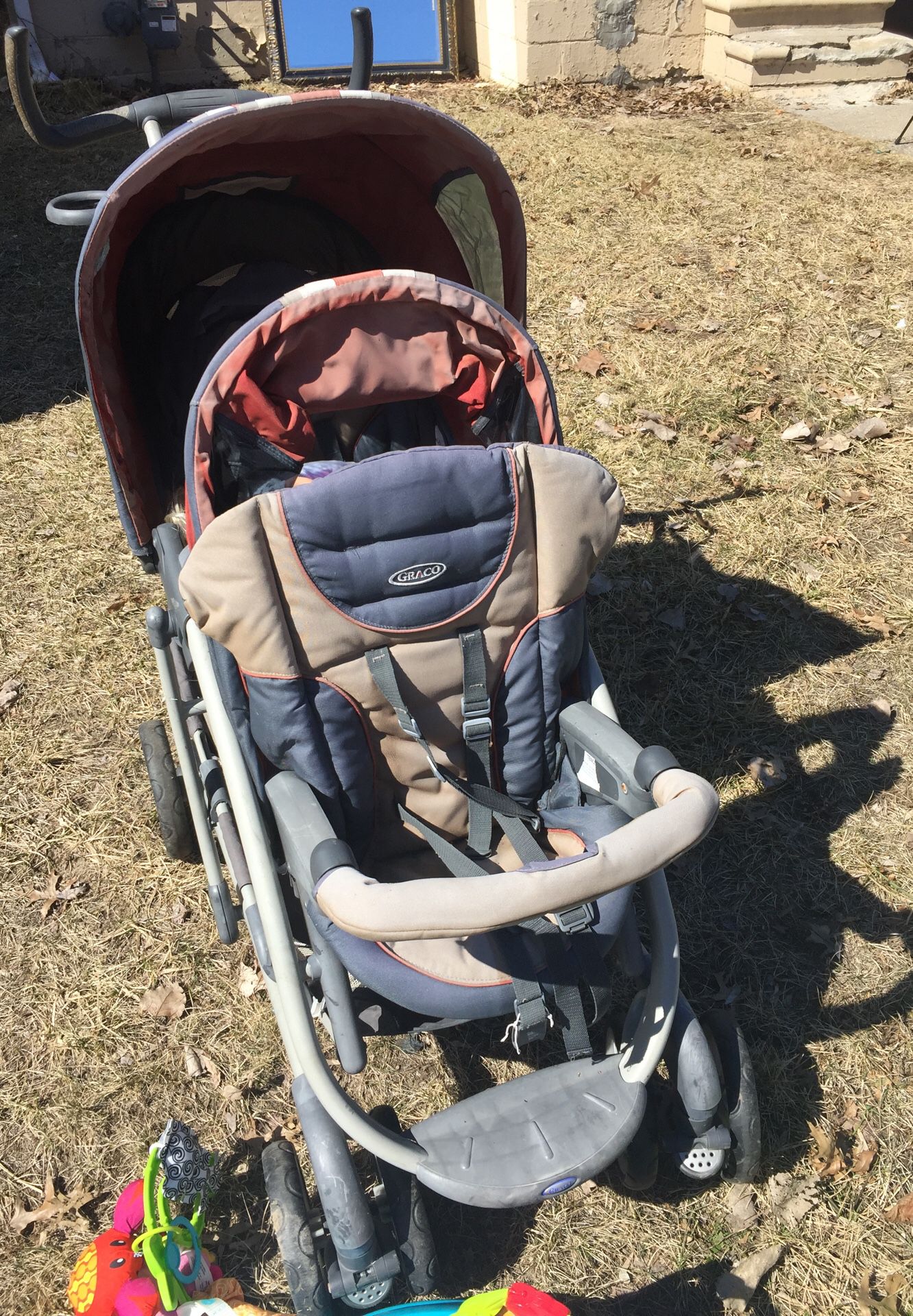 Double seat baby stroller ok condition