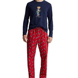 Polo Ralph Lauren Long Sleeve Bear Sleep Tee & Pant 2-Piece Pajama Set Size / S