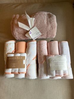 Pink Plush Baby Blanket, 6pc Bath Sets