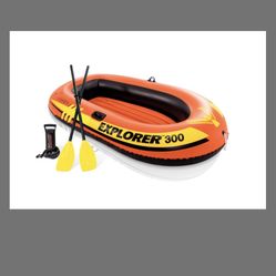 INTEX 58332EP Explorer 300 Inflatable Boat Set: Includes Deluxe Boat Oars And Mini Hand Pump – Dual Air Chambers – Grab Rope – 3-Person – 410lb Weight