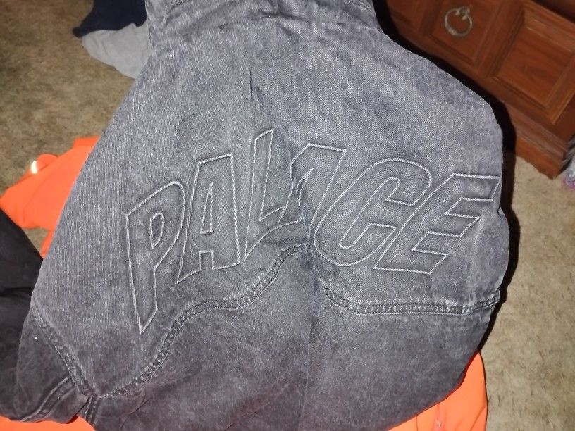 Palace Black Denim Jacket w orange Polyester Interior