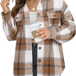 NIeyook Women's Plaid Shacket in Apricot Brown Plaid