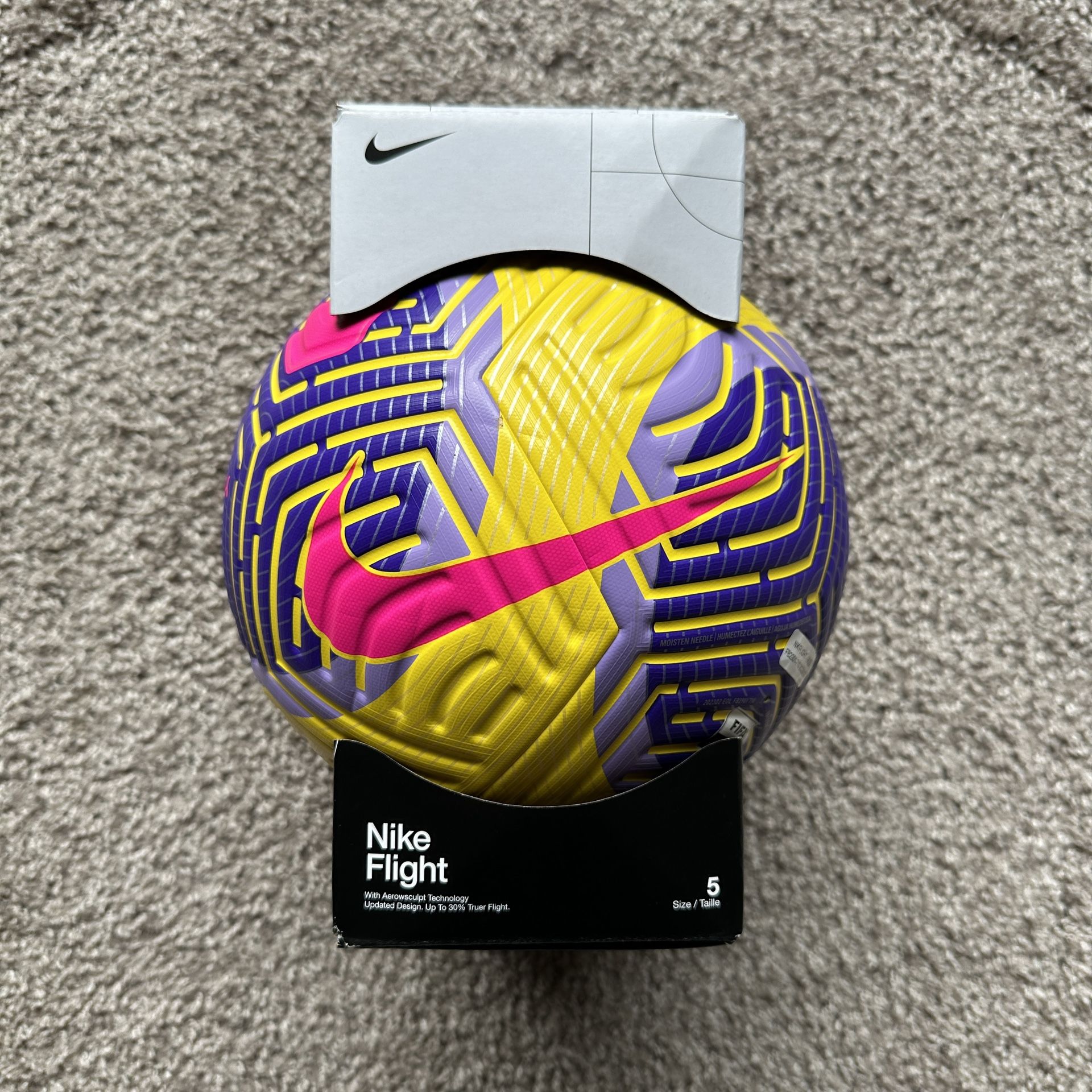 NIKE FLIGHT 2023-24 MATCH SOCCER BALL SIZE 5 YELLOW PURPLE MAGENTA NEW