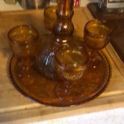 Antique Liquor Decanter and Glasses 