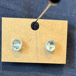 Sterling Silver Blue Topaz Stud Earrings New