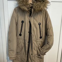 Diesel Men's Tan Parka Jacket Fur Hood - M