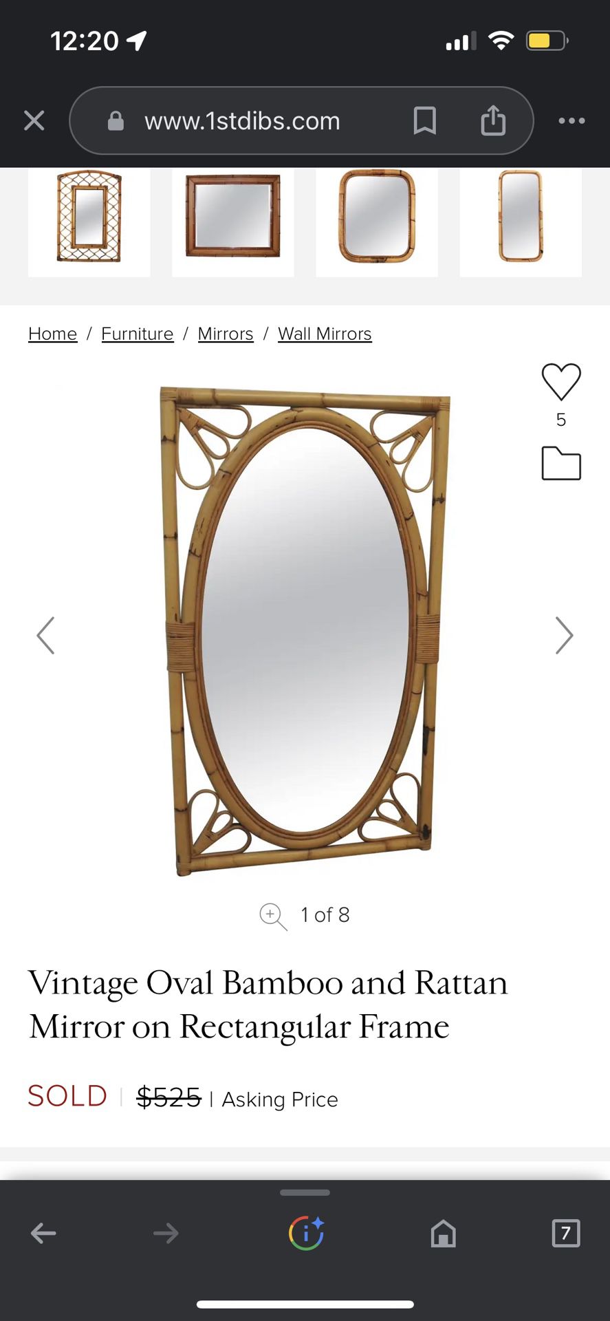 Hand Crafted Vintage Oval Bamboo and Rattan Mirror on Rectangular Frame MSRP: $525