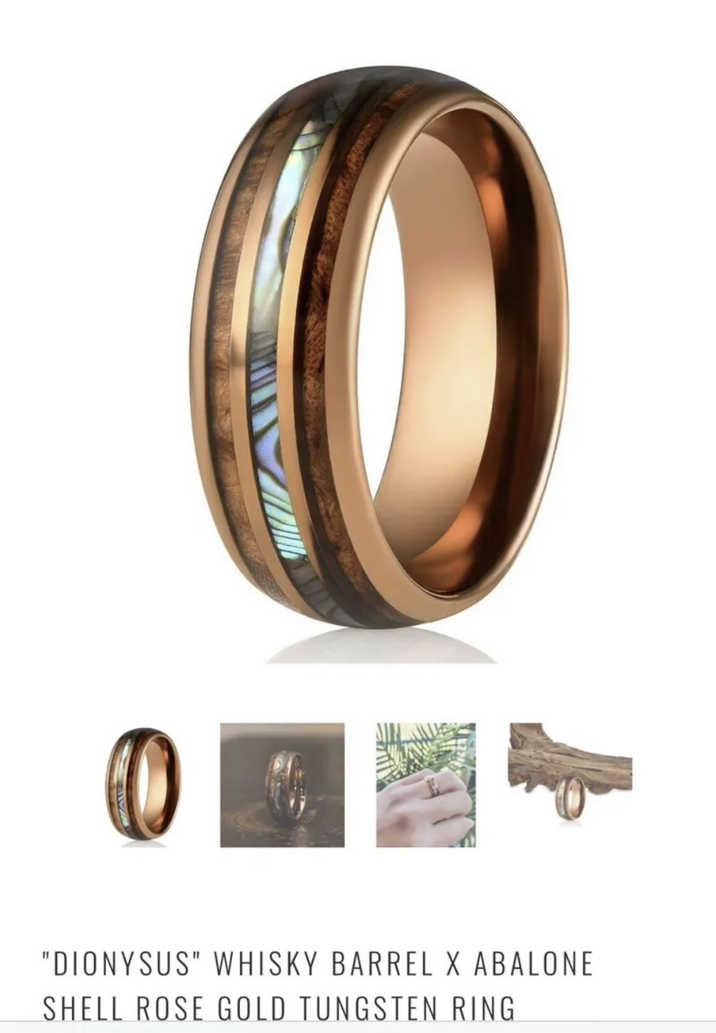 Men’s Ring Size 9.5 WHISKY BARREL X ABALONE SHELL ROSE GOLD TUNGSTEN RING