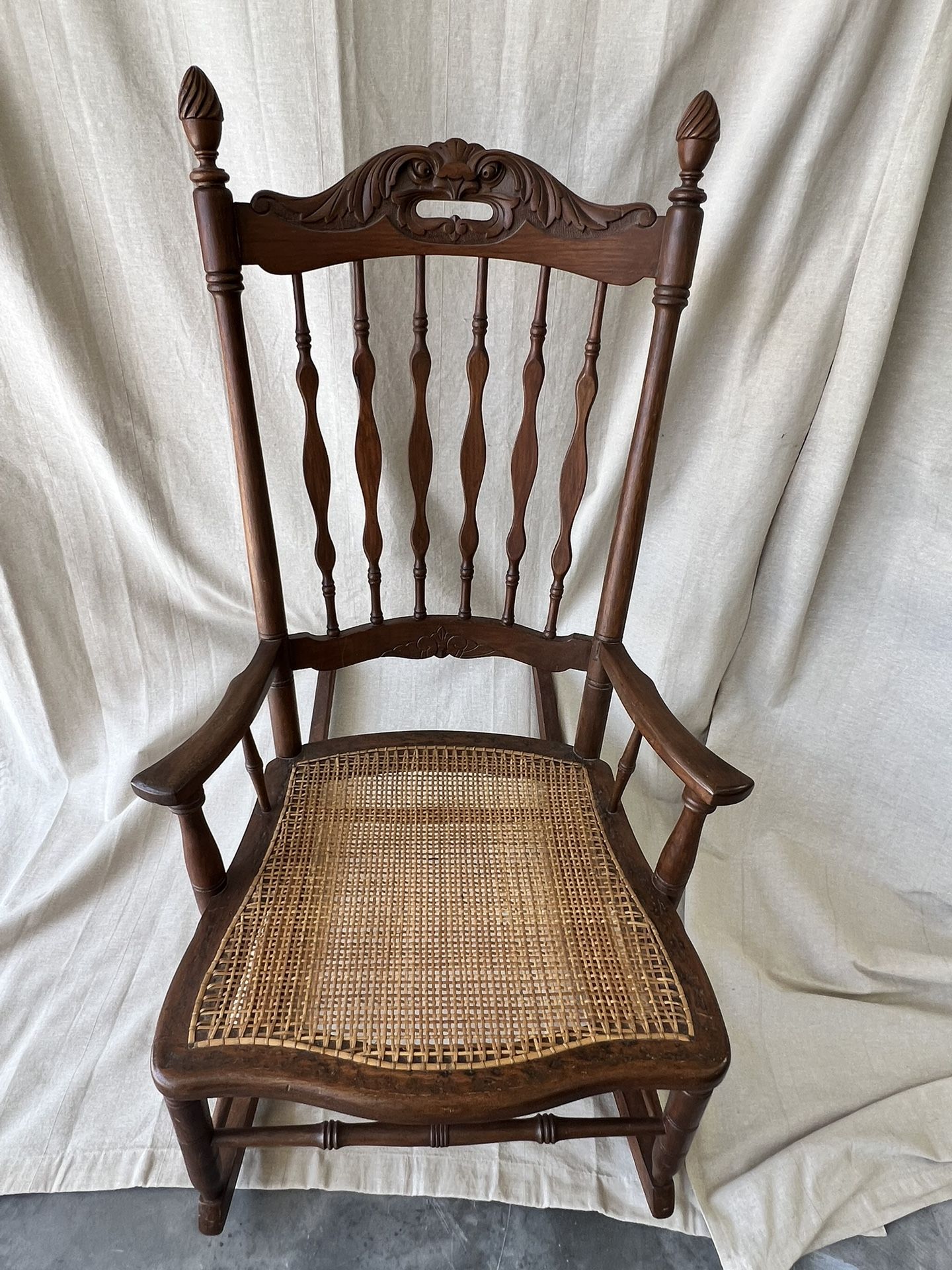 Vintage Wood Spindle and Cane Rocking Chair