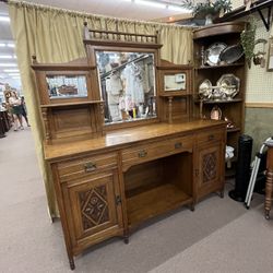 Antique oak mirror-back sideboard 2 piece