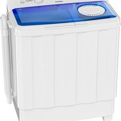 Auertech Portable Washing Machine, 28lbs Twin Tub Washer Mini Compact Laundry Machine with Drain Pump, Semi-automatic 18lbs Washer 10lbs Spinner Combo