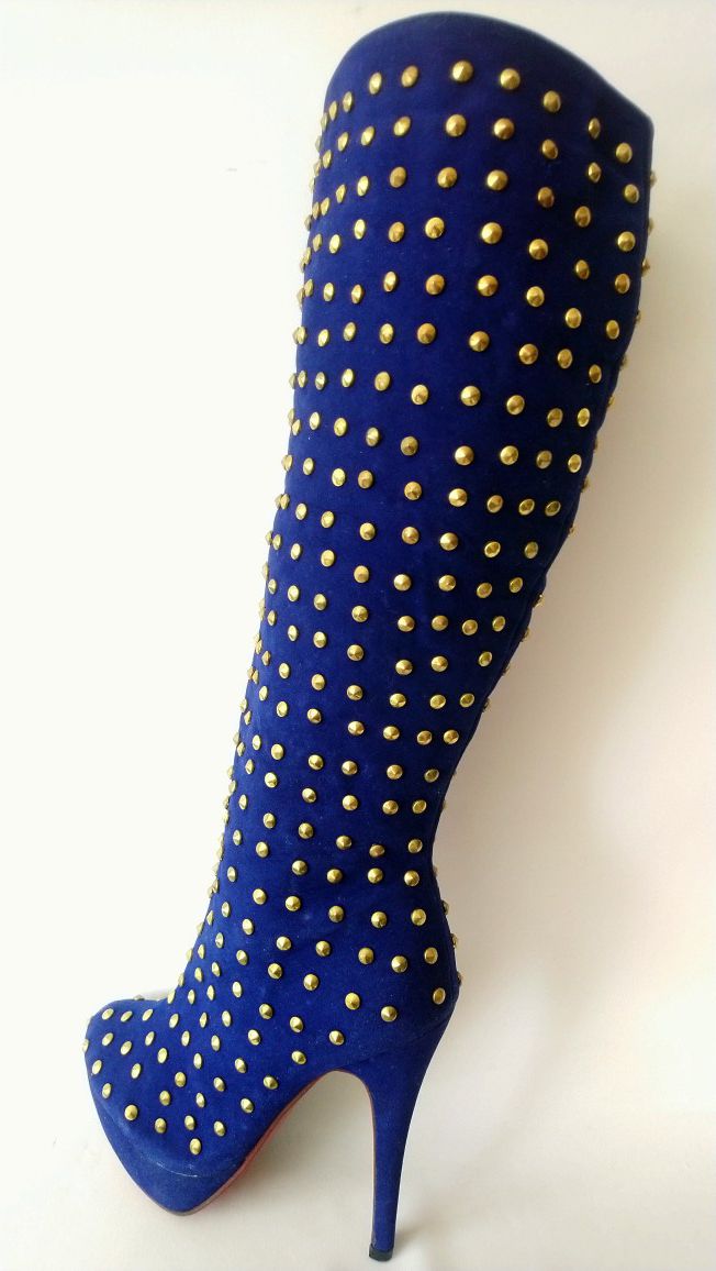 Women's Royal Blue Suede Studded Knee High Boots Size 9.