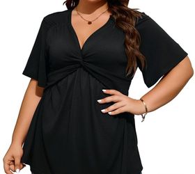 Size 3x Black Top/v-neck Line, Loose Fit, Blouse