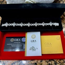 Moissanite Silver Marquise Flower Design Bracelet 8inch 15mm